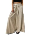 thumbnail image 2 of Cagogo Women's Striped Wide Leg Pants Elastic Waist Casual Loose Flowy Long Trousers for Summer Beach Travel Lounge Palazzo Style, Khaki XL, 2 of 9