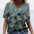 thumbnail image 2 of Camiseta de mujer con estampado floral, manga corta, cuello en V, blusa de playa, azul verde, L Methold AP002484-18, 2 of 4