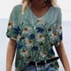 thumbnail image 2 of Camiseta de mujer con estampado floral, manga corta, cuello en V, blusa de playa, azul verde, XL kenally AP002484-19, 2 of 4
