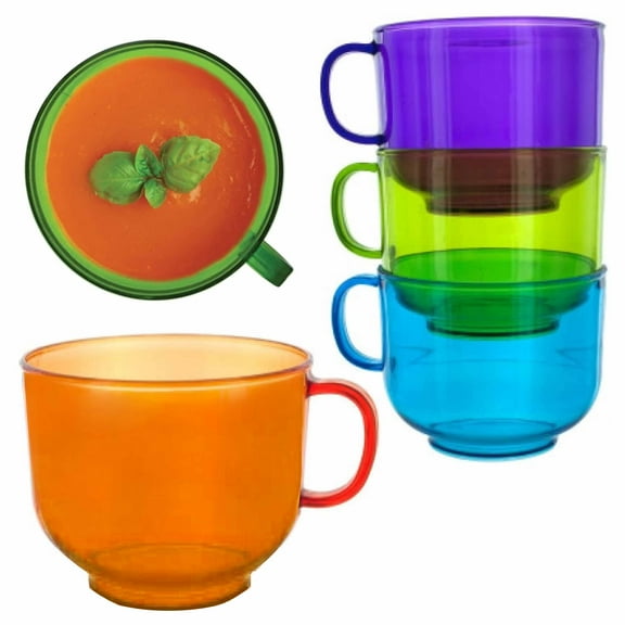 4 Soup Bowl Mug Pasta Ramen Noodles Stackable Cup 20 Oz Food Container BPA Free