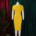 thumbnail image 5 of AURA Plus Size Bodycon Midi Dress High Waist Round Neck Short Sleeve Elegant Office Dress with Brooch Zipper, 5 of 10