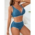 thumbnail image 4 of Sociala Womens Ribbed Ruched V Neck Bikini Sets Shell Two Piece Bathing Suit, 4 of 6