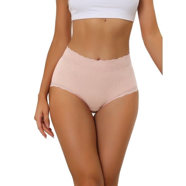 INSPIRAR CHIC Ropa interior de mujer de talle alto para el Día de la Madre, control de abdomen, cómoda, con encaje ribeteado, bragas grandes en color beige y rosa