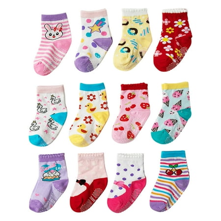 

QISIWOLE 12 Pairs Non-Slip Toddler Socks With Grips For Baby Boys And Girls - Anti-Slip Ankle Cartoon Socks For Infant s And Kids clearance under 10