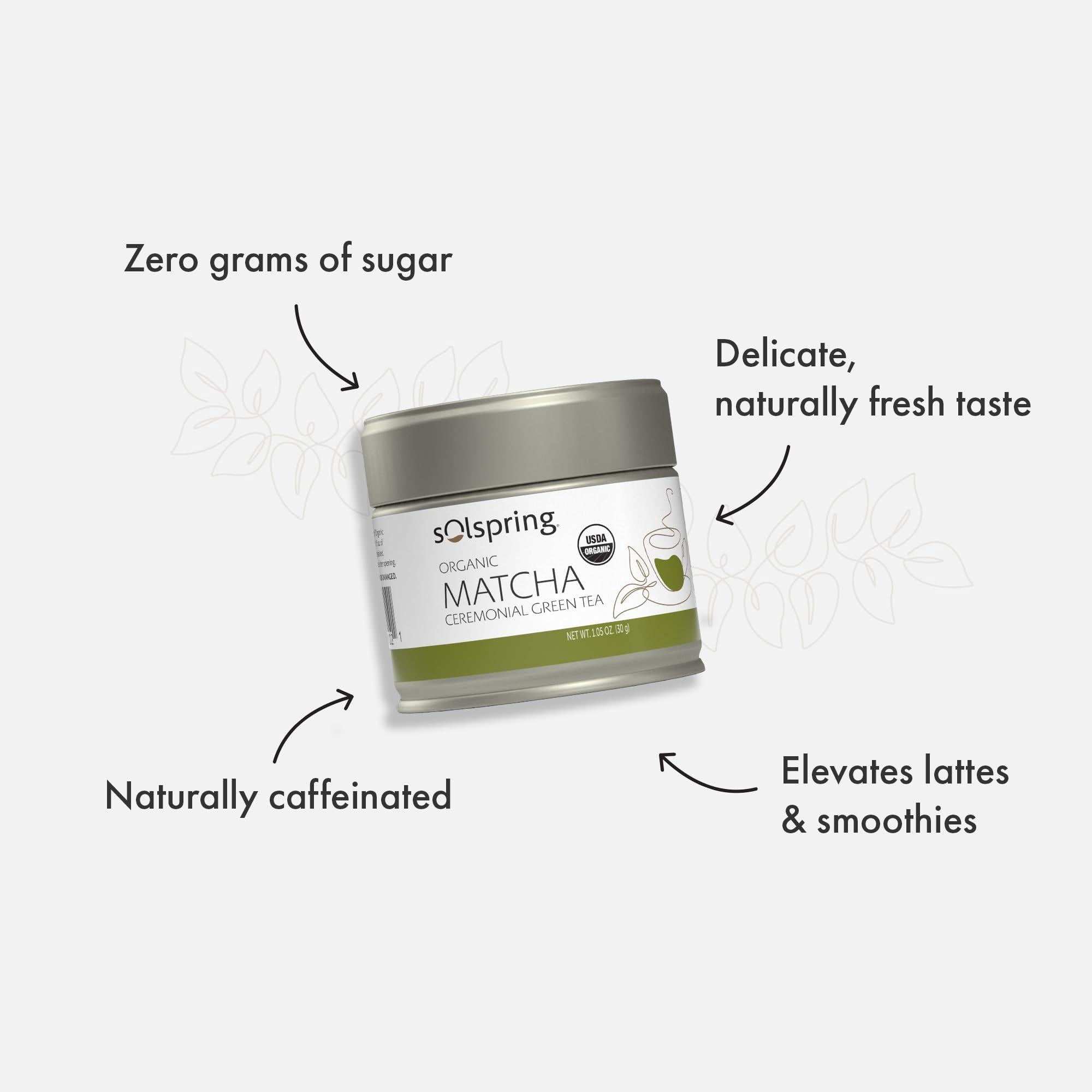 Solspring Matcha Ceremonial Green Tea Organic, 1.05 Oz USDA Organic, Regenerative, Non-GMO, Gluten Free, Soy Free, Dr. Mercola