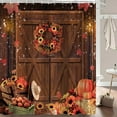 thumbnail image 3 of Fall Shower Curtain, Farmhouse Autumn Pumpkin Maple Leaf Decor Bath Curtains, Rustic Barn Door Western Bathroom Curtain Accessories with Hooks, 72x84IN, 3 of 6