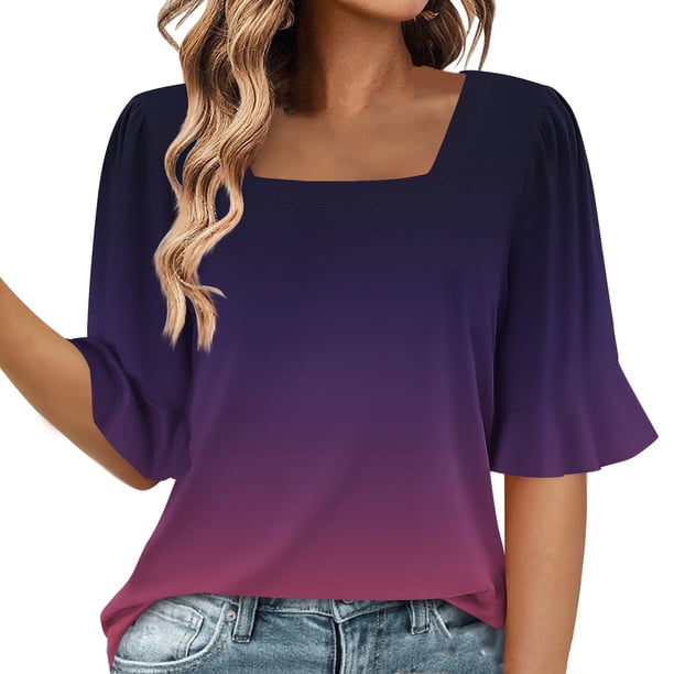 Blusas de Manga Corta para las Mujeres, Moda Verano Impreso, Blusas de Cuello Redondo, Chaqueta de Manga Corta para las Mujeres