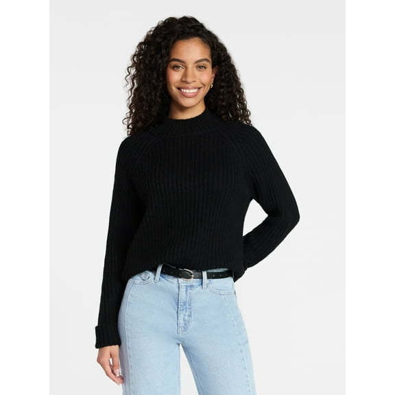 Time and Tru Women's Ribbed Mock Neck Sweater, Heavyweight, Sizes XS-XXXL