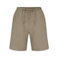 thumbnail image 2 of Linen Shorts for Men with Drawstring Elastic Waistband Shorts with Pockets Flat Front Linen Shorts Cotton Linen Lightweight Casual Summer Vacation Wear,Brown XL, 2 of 5