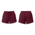 thumbnail image 4 of Cagogo Women's Cotton Linen Plus Size Shorts Elastic Waist Flowy Casual Beach Vacation Shorts Solid Boho Loose Regular Fit Summer Trousers, Wine S, 4 of 8