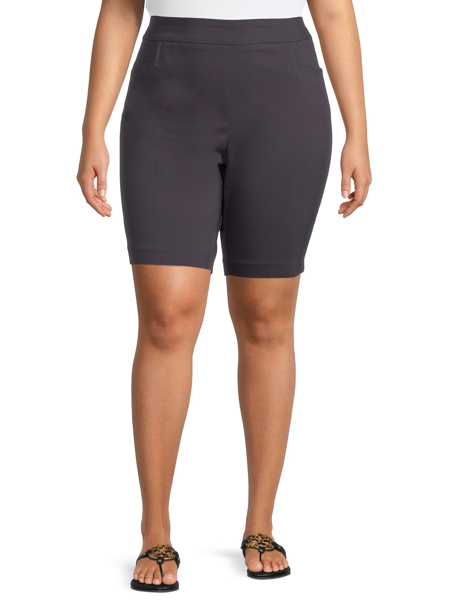 Terra \u0026 Sky Women's Plus Size High Rise Slouchy Pull on Denim Shorts, Size: 2XL, Black