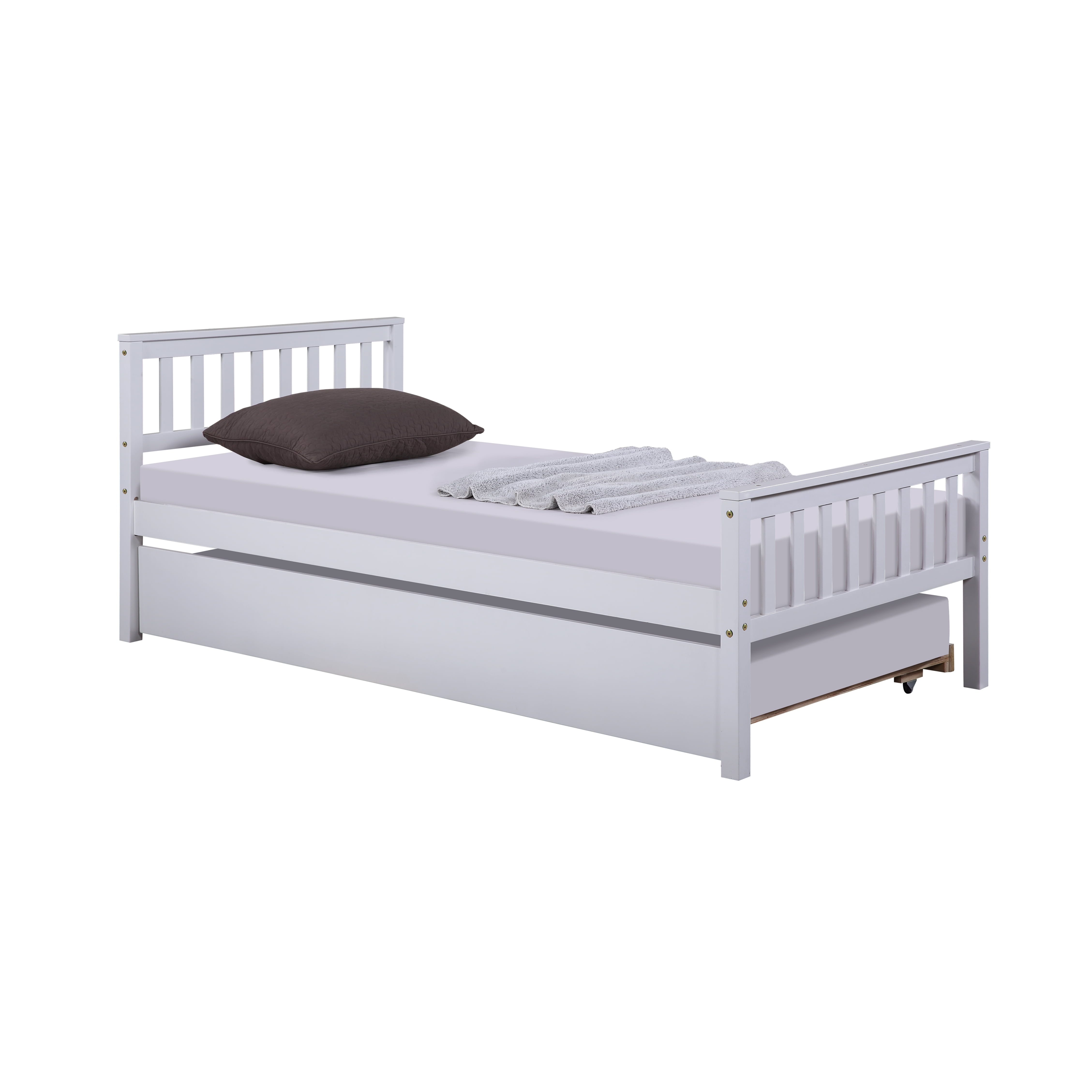 Aukfa Twin Platform Bed with Trundle for Kids - Wood Bed Frame - Gray