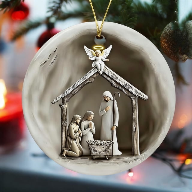 Nativity Scene Hanging Ornaments, Religious Christmas Decorations, Transparent Acrylic Holiday Ornament for Christmas Tree, Church, Home, Nativity Scene Ornament with Hanging Loop for Holiday Decor