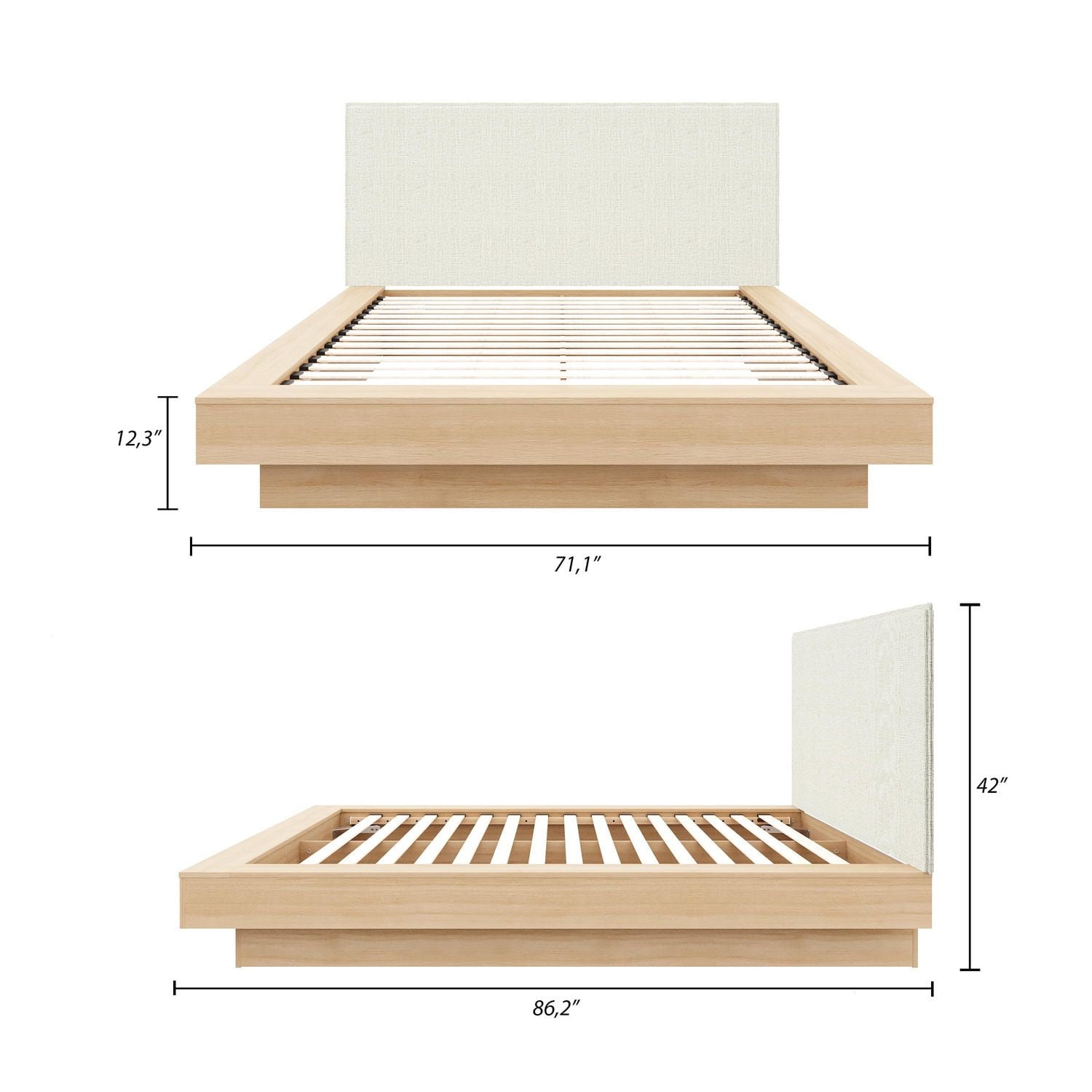 Lit plateforme Julian Queen Size avec tête de lit rembourrée