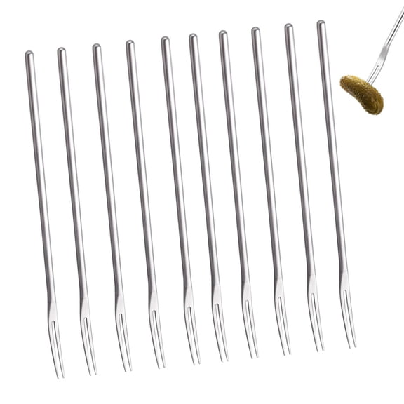 HXRH Stainless Steel Fruit Forks Set,Silver Pickle Forks,2-Tine Dessert Forks,Olive Fork with Long Handle,8.6 Inch Appetizer Fork,Dishwasher safe,for Home Party Kitchen 10 Pcs