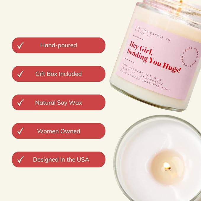 Unboxme Jar Candles Gift for Women, Thinking of You, A Virtual Hug in a Jar, Sweet Fig + Grapefruit 13oz Aromatherapy Candle, 60-80 Hour Burn with Gift Box