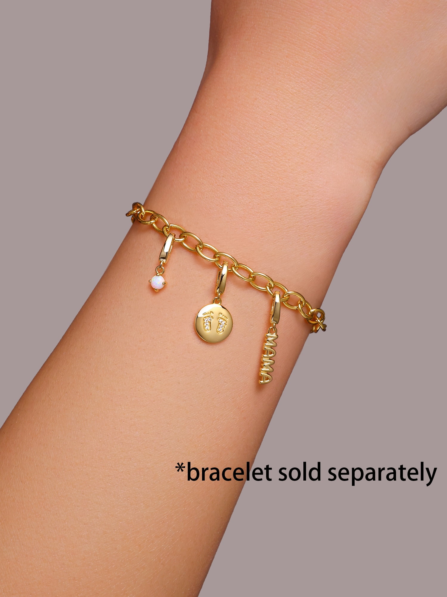 Brilliance Fine Jewelry Simulated Opal Mama Charm Set in 14KT Gold Plated Sterling Silver
