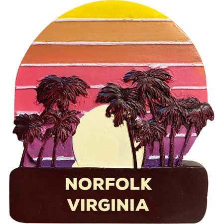 

Norfolk Virginia Trendy Souvenir Hand Painted Resin Refrigerator Magnet Sunset and palm trees Design 3-Inch Approximately