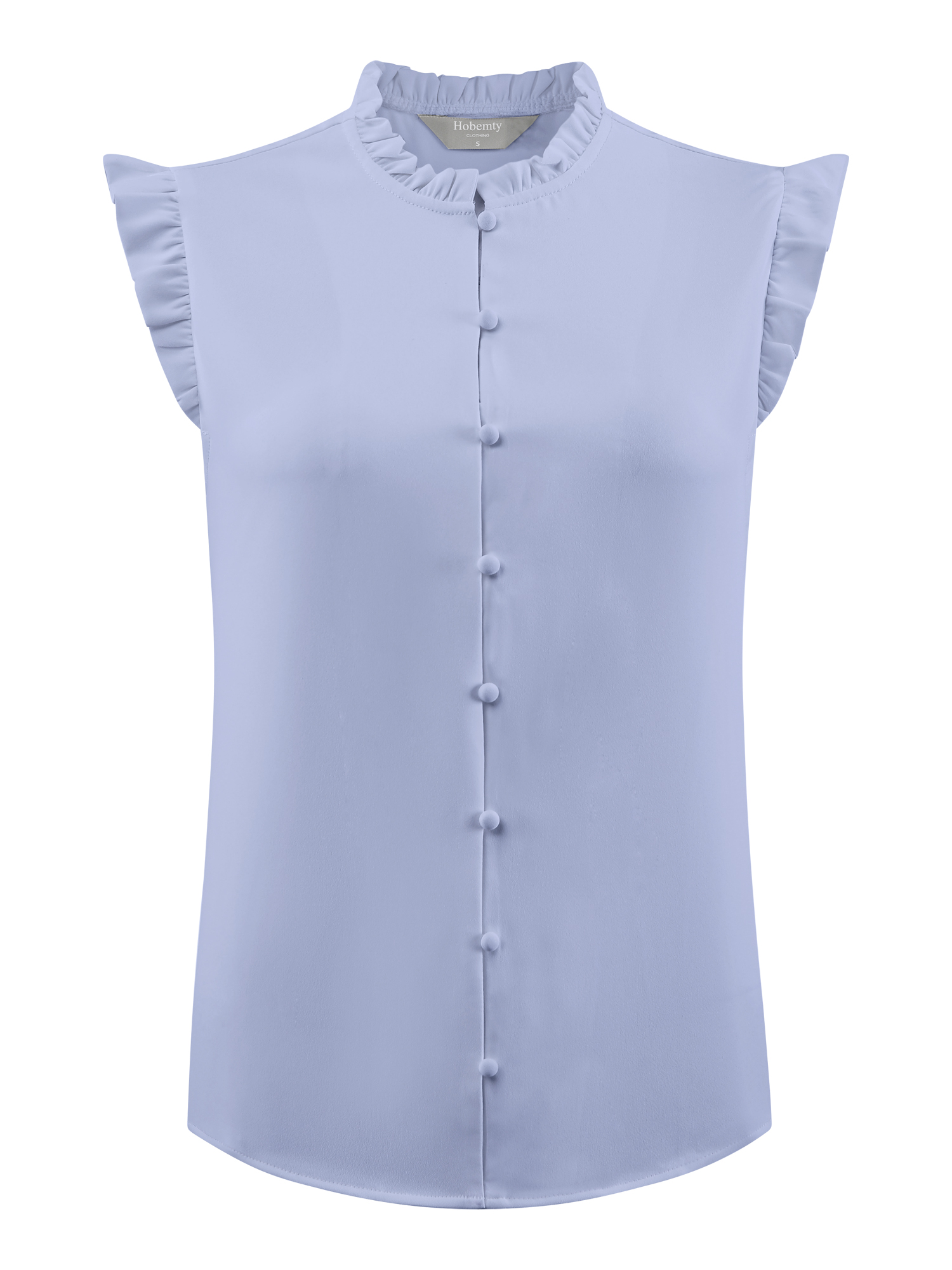 DARING DIVA Women's Sleeveless Ruffled Button Down Blouse 2XL Grey Blue
