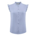 thumbnail image 2 of DARING DIVA Women's Sleeveless Ruffled Button Down Blouse S Grey Blue, 2 of 6