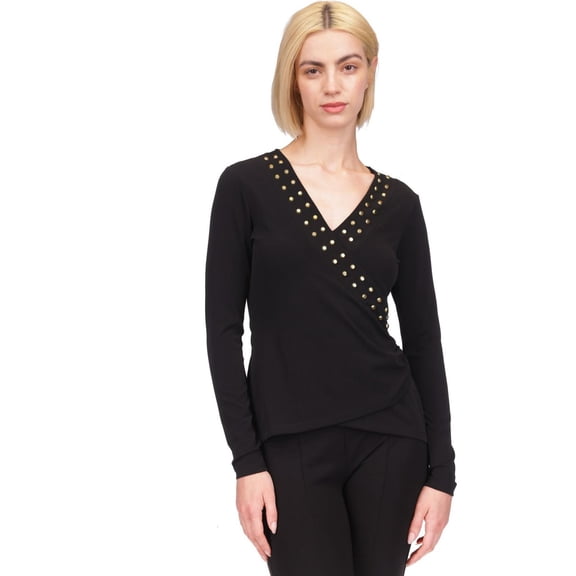 Michael Kors Womens Studded Neckline Tunic Blouse, Brown, X-Large