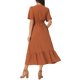 thumbnail image 3 of Vestido Boho de Mujer Inspire Chic con Volantes, Manga Corta, Cuello en V, Puntos Suizos, Cintura con Lazo, Midi, Talla M, Caramelo, 3 of 6