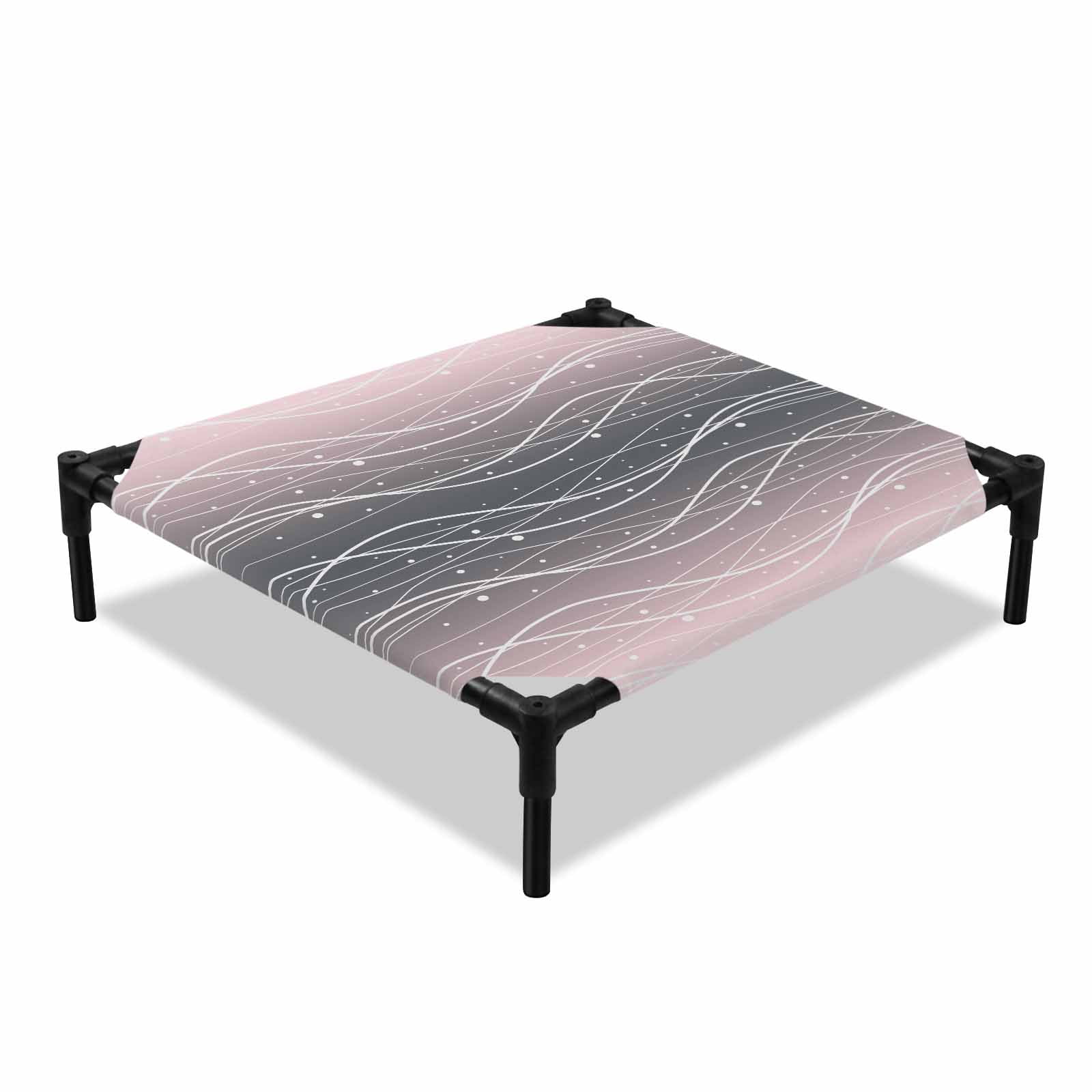 Gradient Pink Black Elevated Dog Bed Wave Line Dots Modern Abstract Simple Cooling Breathable Outdoor Raised Dog Cot Bed with Metal Frame Non-Slip Feet for Small Dog 20x20in
