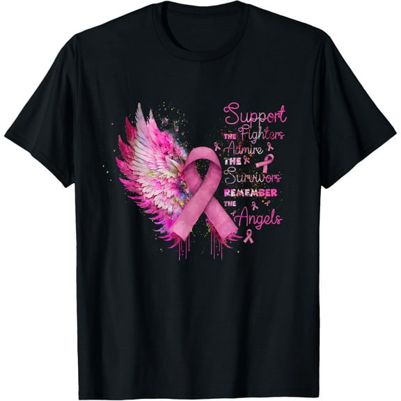 t-shirt Angel Wing Pink Support The Fighters Breast Cancer Awareness T-Shirt.