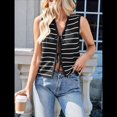 thumbnail image 4 of Suéter de Punto A Crochet para Mujer, Sin Mangas, con Cuello en V y Lazo Frontal, A Rayas, Estilo , para Verano 2025 Negro L, 4 of 9