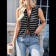 thumbnail image 4 of Suéter de Punto A Crochet para Mujer, Sin Mangas, con Cuello en V y Lazo Frontal, A Rayas, Estilo , para Verano 2025 Negro S, 4 of 9