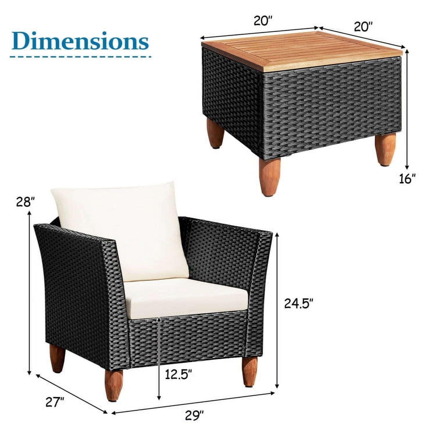 Aimee Lii 3 Pieces Outdoor Patio Rattan Furniture Set with Coffee Table, Modern Patio Furniture, White