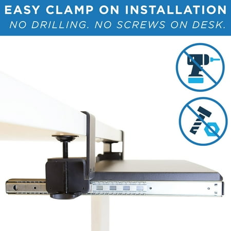 Mount-It! - Clamp-On Keyboard & Mouse Drawer Platform - Black