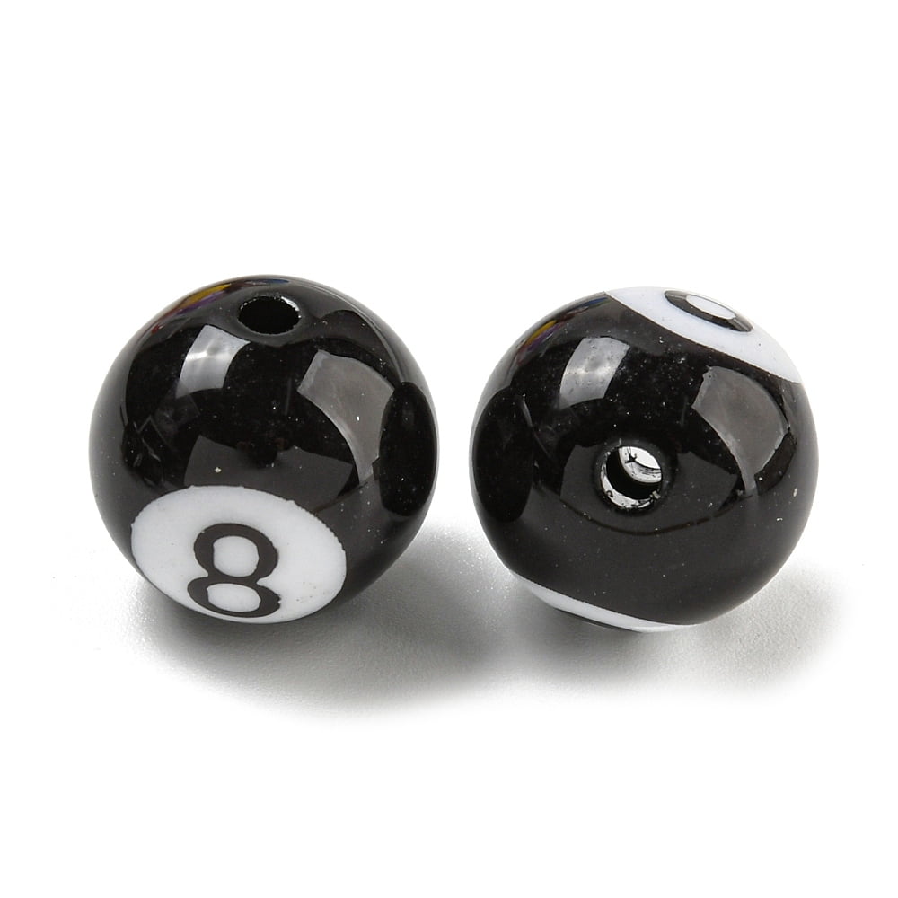 100 pc Opaque Acrylic Beads 8 Ball Billiards Black 15.5x15mm Hole: 2.8mm