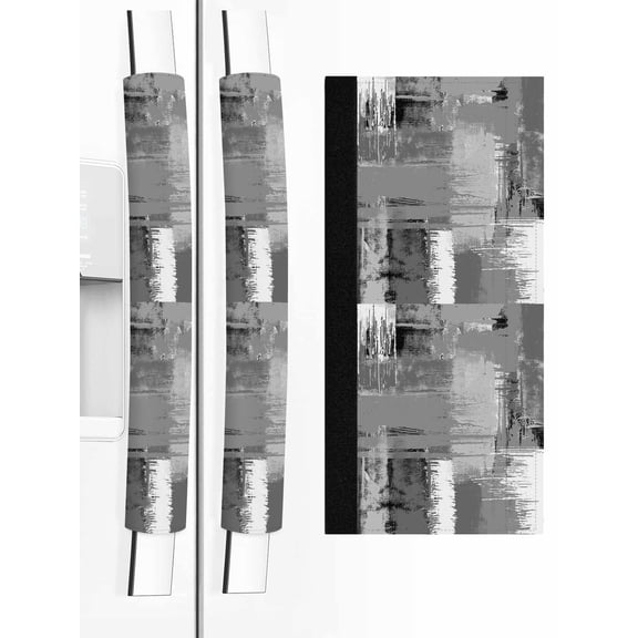 Grey Abstract Refrigerator Door Handle Covers Set of 2, Modern Mottled Art Oil Painting Kitchen Fridge Microwave Oven Dishwasher Stove Cabinet Handle Protectors, Washable Appliance Decor