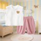 thumbnail image 3 of Conjunto de Pantalones Cortos de Verano para Niños Bordado Oso sin Mangas con Color Bloque Fondo Suave, 3 of 5