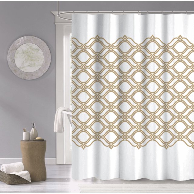 homeroots bed & bath 399731 Rideau de Douche en Treillis Imprimé Or et Blanc