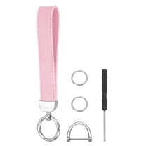 Leather Wristlet Keychain Car Key Chain Wristlet for Women, 7" Key Fob Holder, Silver Tone/Pink