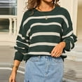thumbnail image 5 of Weiqiqre Fall Sweaters for Women Striped Color Block Short Sweater Long Sleeve Crew Neck Casual Loose Knit Pullover Tops, 5 of 5