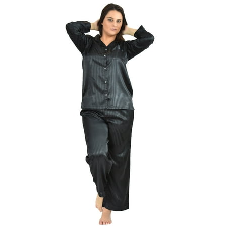 Striped Womens Pajamas - Up2date Fashion's Women's Striped Satin Pajamas