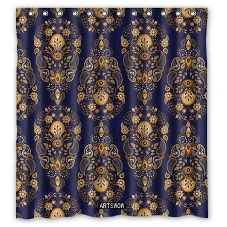 Blue And Gold Shower Curtain HelloDecor Gold and Blue Background Shower Curtain Polyester Fabric Bathroom Decorative Curtain Size 60x72 Inches ()