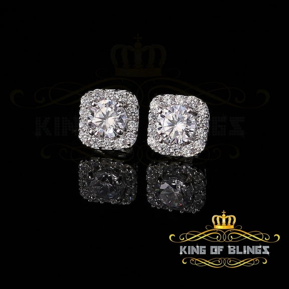 King of Bling's White 3.8ct Cubic Zirconia 925 Sterling Silver Women's & Men's Square Earrings
