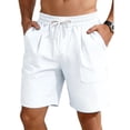 thumbnail image 2 of Men's Linen Shorts with Big Pockets Lightweight Breathable Casual Beach Vacation Shorts for Men Summer Yoga Big and Tall Size S-3XL White, 2 of 7