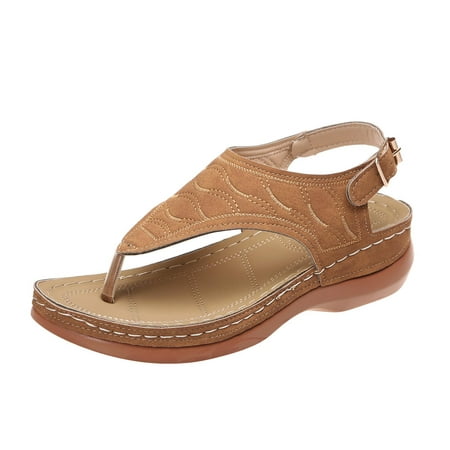 

Juebong Summer Womens Flip-Flops Wedge Heel Slippers Sandals Casual Flip Flops Women s Shoes Khaki Size 9.5