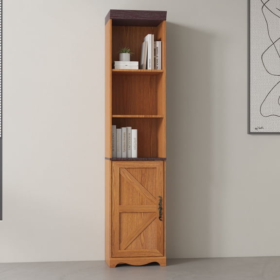 CQSXDA 70.86 Inch Tall Free Combination Wooden Storage Cabinet with 5 Shelves, Free-Standing Cube Display Shelf for Bedroom Living Room Organization, Dark Oak