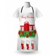 thumbnail image 3 of Christmas Apron, Stockings Hanging for Santa Mistletoe Illustration Merry Christmas for All, Unisex Kitchen Bib with Adjustable Neck for Cooking Gardening, Adult Size, Red Emerald White, by Ambesonne, 3 of 4