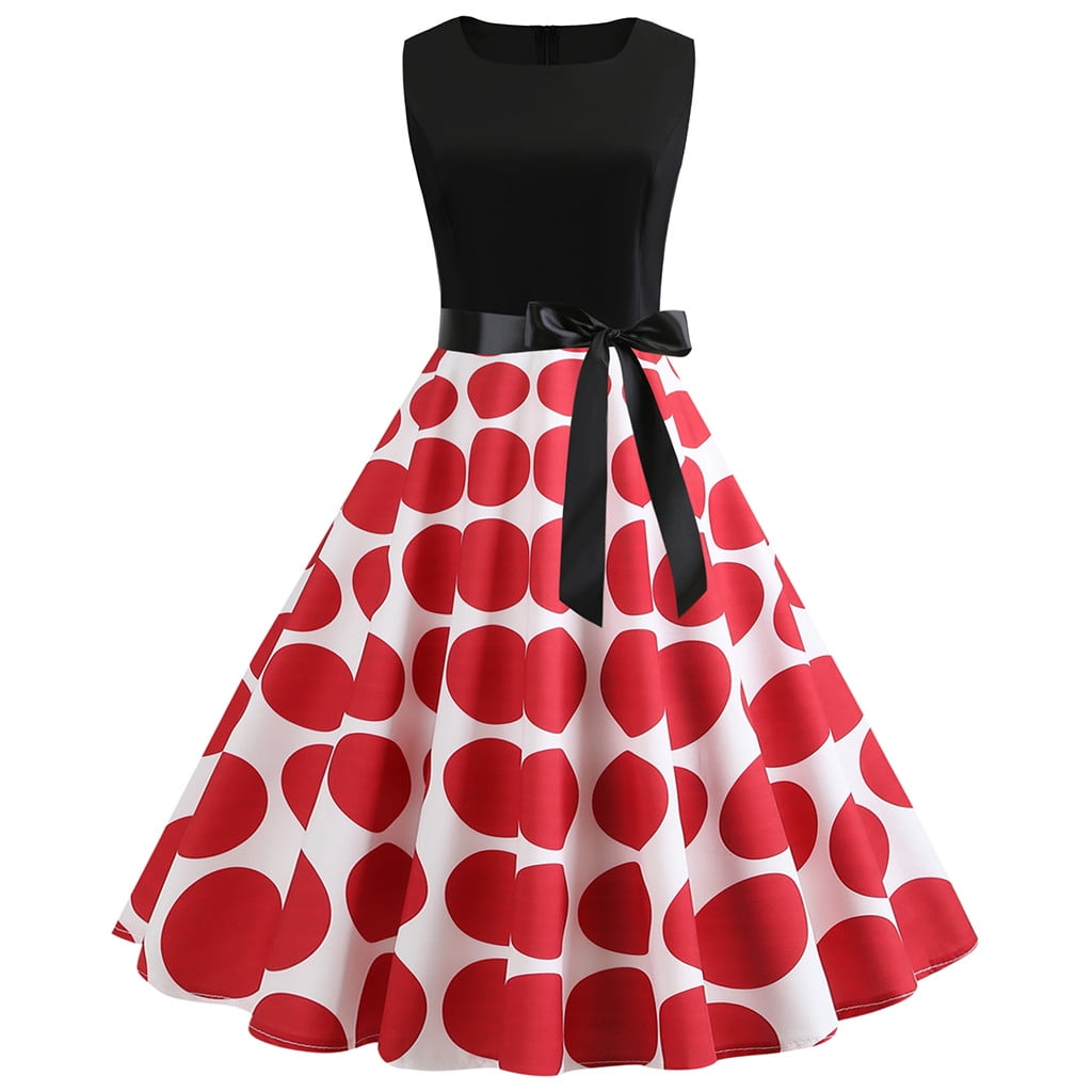 Veodhekai Women Skirt Sleeveless Lace Splice Solid Party Vintage 1950s Retro Prom Swing Chiffon Dress 