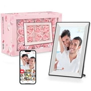 Frameo 10.1" Wifi Digital Picture Frame with 20pcs Pink Roses Gift for Birthday Mother's Day