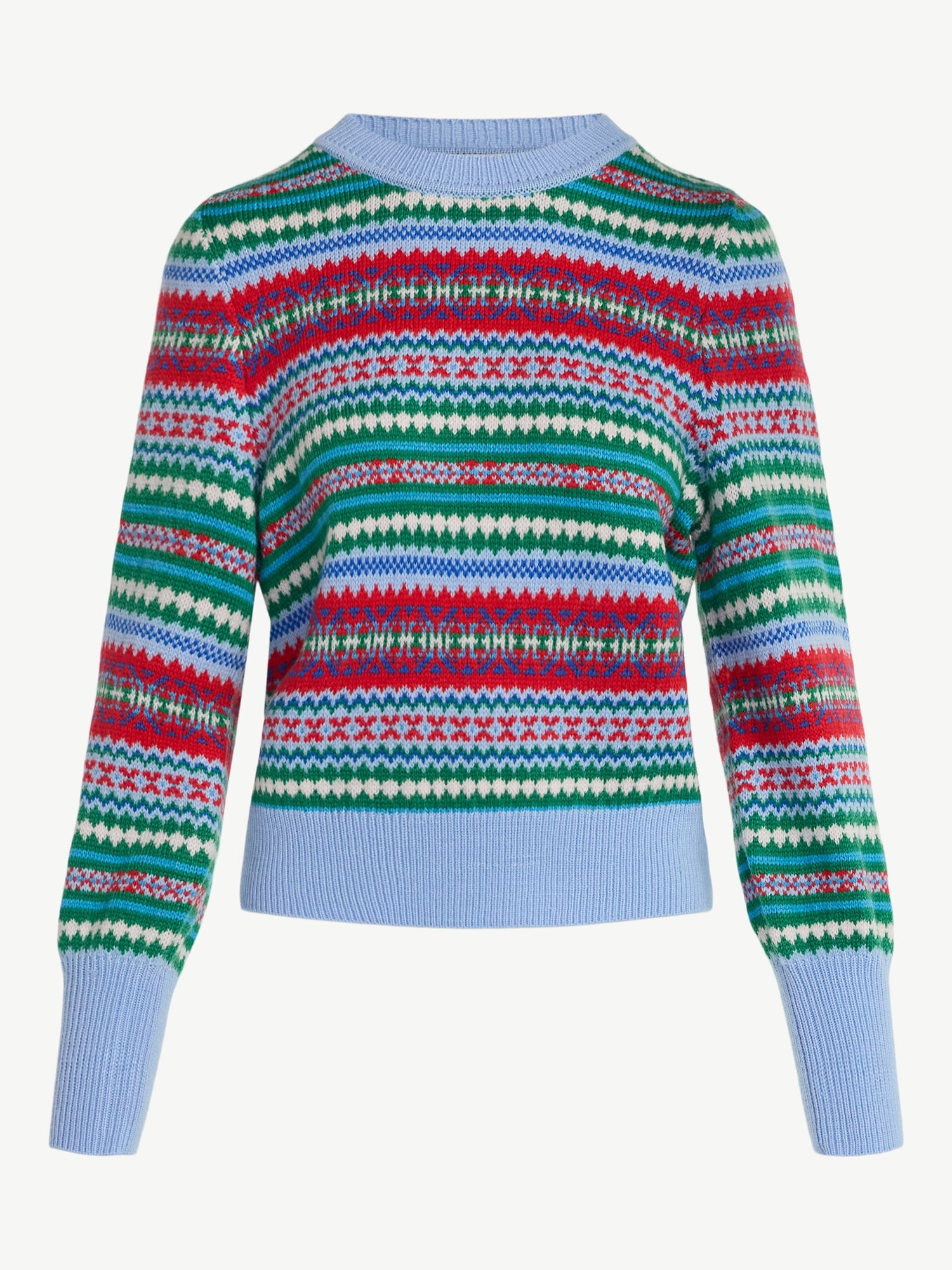 Free Assembly Women's and Women’s Plus Fair Isle Pullover Sweater with Tall Cuffs, Midweight, Sizes XS-4X