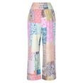 thumbnail image 4 of Women's Colorblock Graphic Print Patchwork Straight Leg Pants Casual High Waist Loose Wide Leg Boho Pants With Pockets, 4 of 5