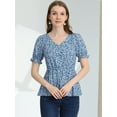 thumbnail image 3 of INSPIRE CHIC Women's Faux Placket Ruffle Hem Puff Sleeve Button Decor Peplum Top, 3 of 5